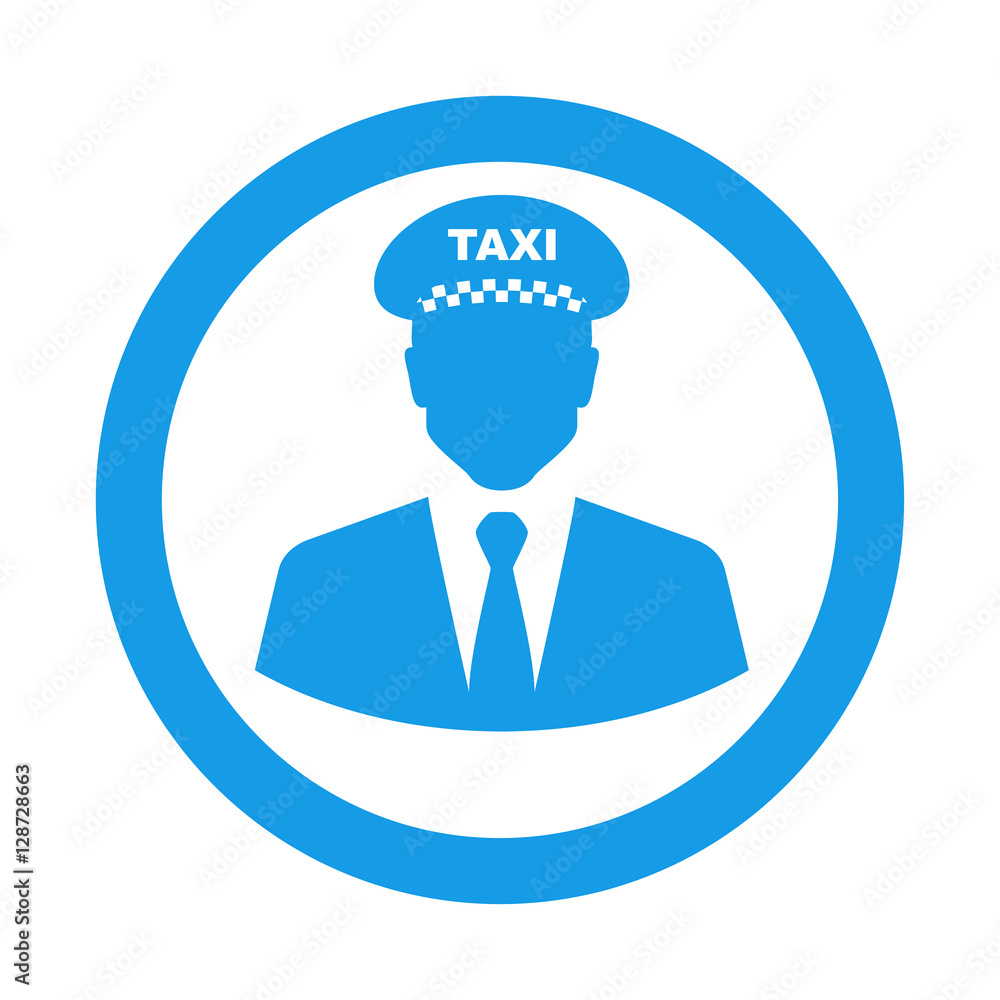 Icono plano silueta taxista en circulo azul Icono plano silueta taxista en circulo azul