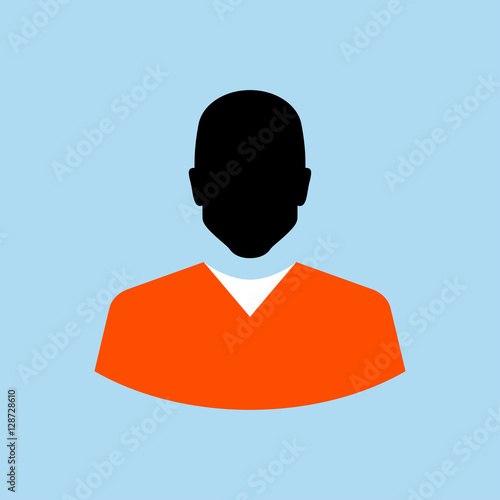 Icono plano silueta preso uniforme naranja en fondo azul