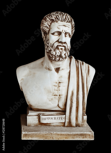 Antique doctor Hippocrates - ancient Greek physician and healer. Portrait of Hippocratic, isolated on black. He known in science as 'Father of Medicine' and author of famous 'Hippocratic Oath'. photo