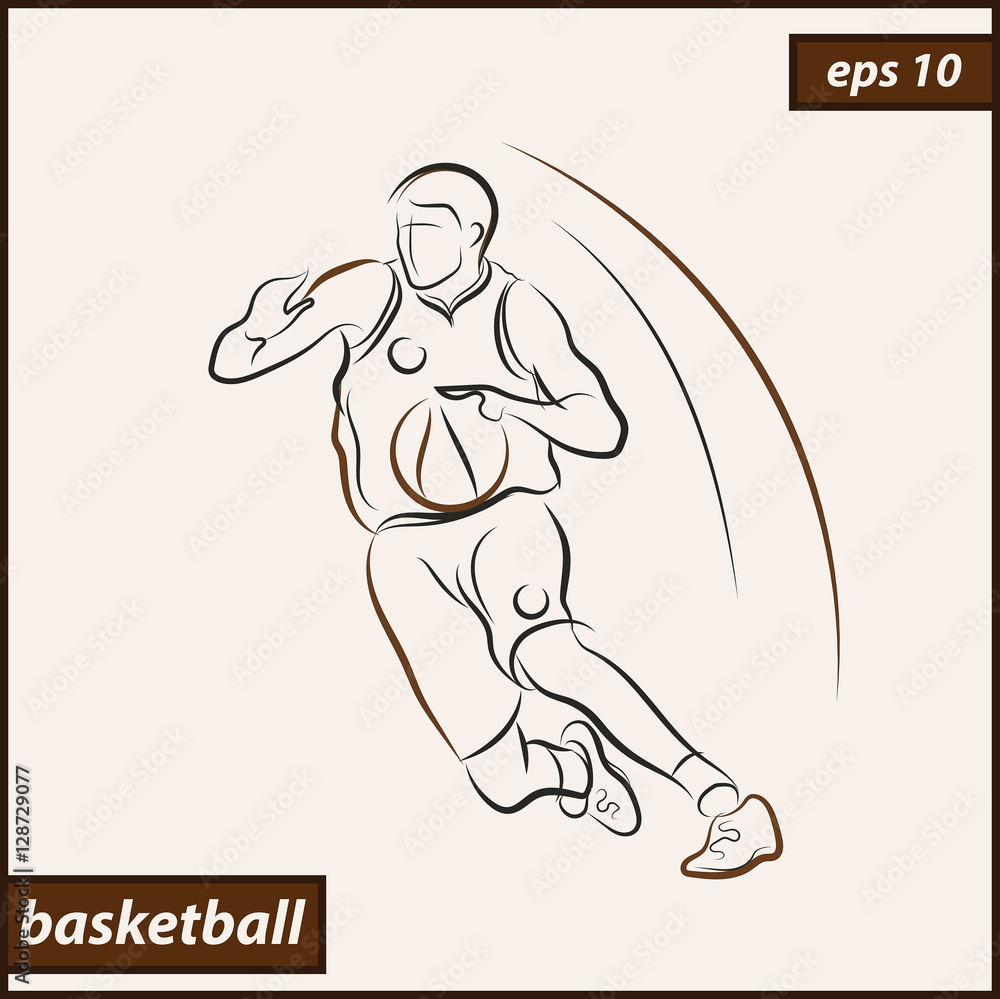 Vector illustration. Illustration shows a basketball player in the attack. Sport. Basketball Vector illustration. Illustration shows a basketball player in the attack. Sport. Basketball