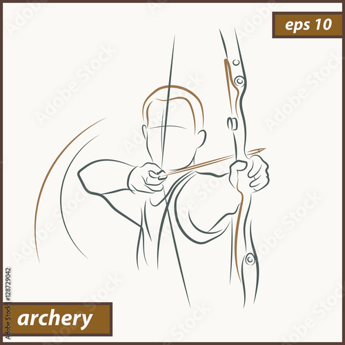 Vector illustration. Illustration shows a archer aims at the target. Archery. Sport