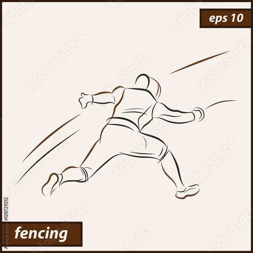 Vector illustration. Illustration shows a fencer in attack. Sport. Fencing