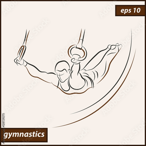 Vector illustration. Illustration shows a gymnast performing acrobatic movements on the rings. Sport. Gymnastics