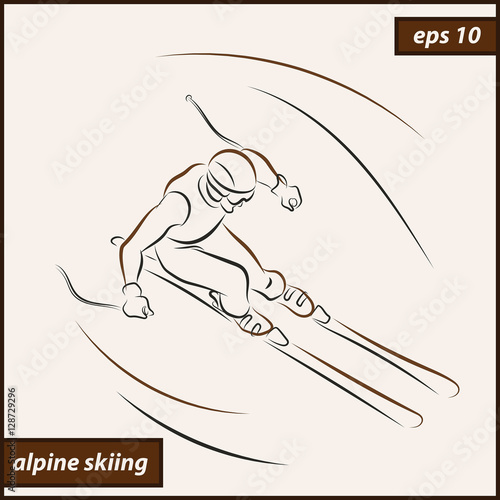 Vector illustration. Illustration shows a Alpine skier skiing downhill. Winter sport