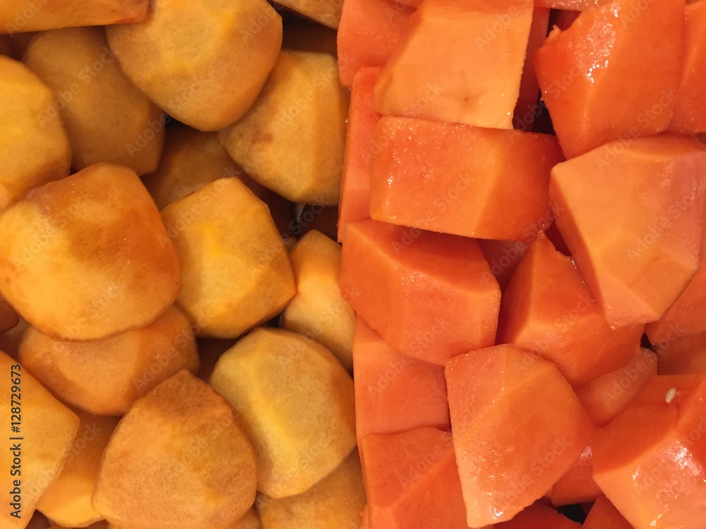Peach and Papaya fruit background Peach and Papaya fruit background