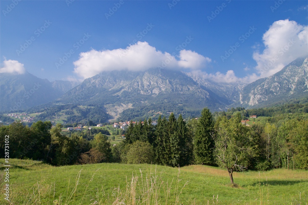 Panorama of hills in Alpago, Veneto Italy