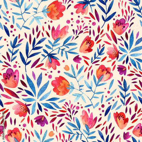 Carta da parati stile francese - Carta da parati Watercolor ornate flowers seamless pattern.
