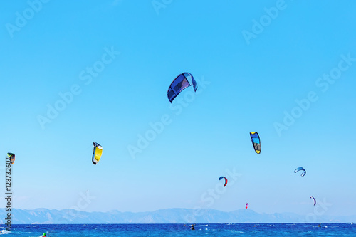 group of runner at kitesurfing competition sport