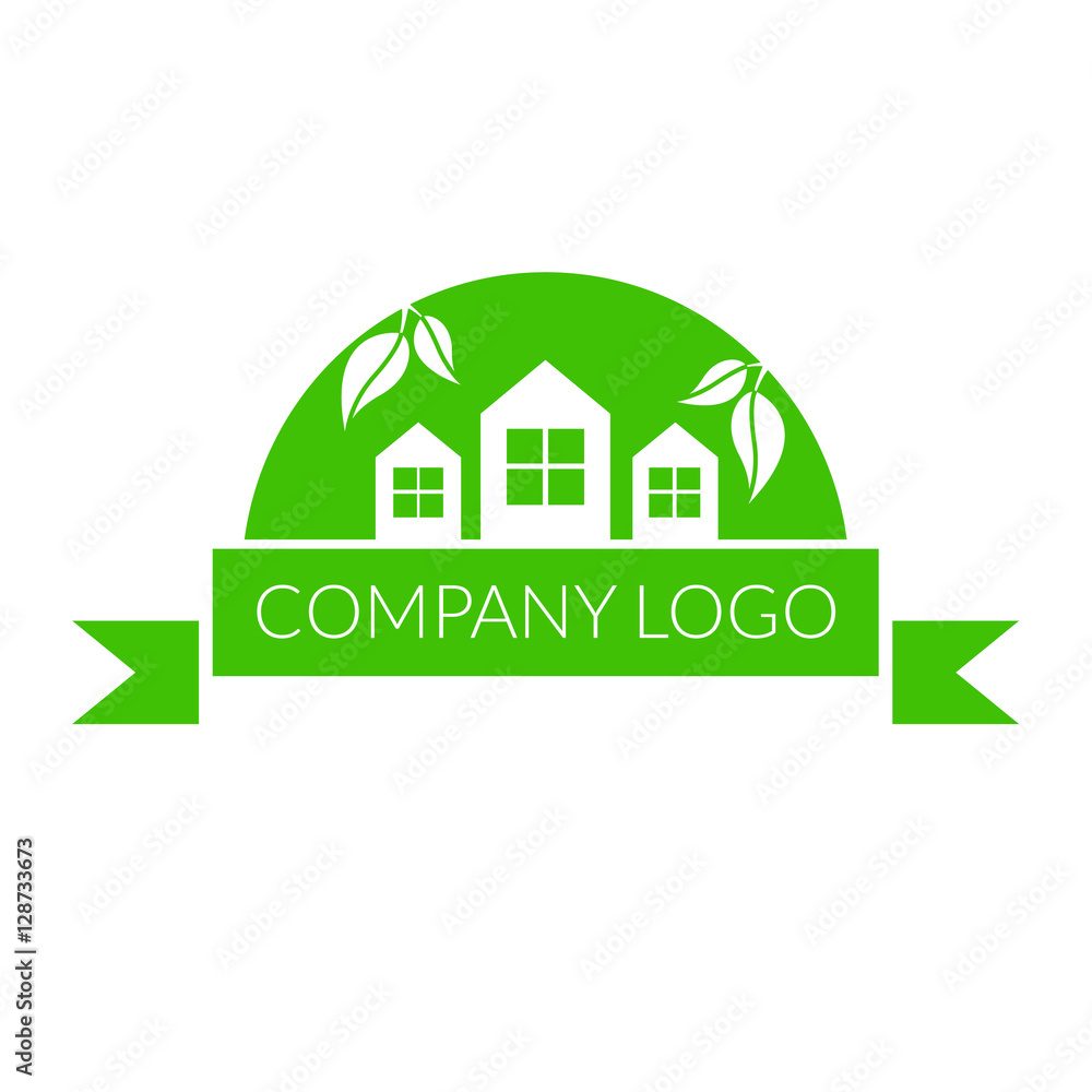 Logo dla firmy z branży ekologicznej, domy i liście