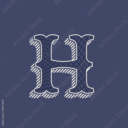 H letter logo in retro money style with line pattern.