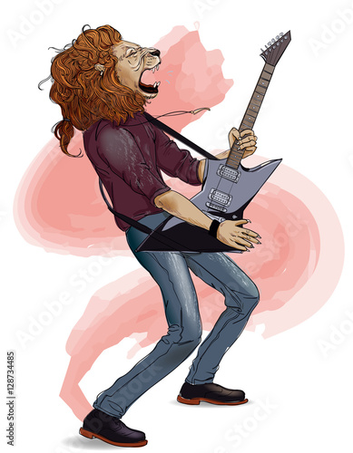 Fototapeta Naklejka Na Ścianę i Meble -  lion musician playing guitar