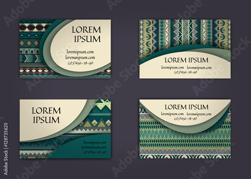 business card or visiting card template with boho style pattern background.corporate identity design. Flyer Layout.