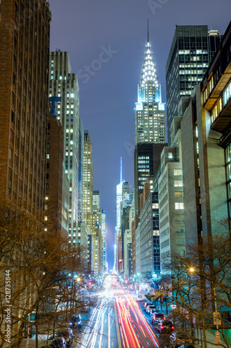 New York City at night - 42nd Street with traffic, long exposure photo