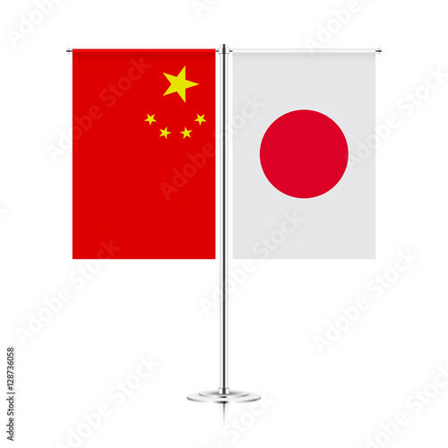 table stand with flags of china and japan. symbolizing the cooperation between the two countries. vector table flags