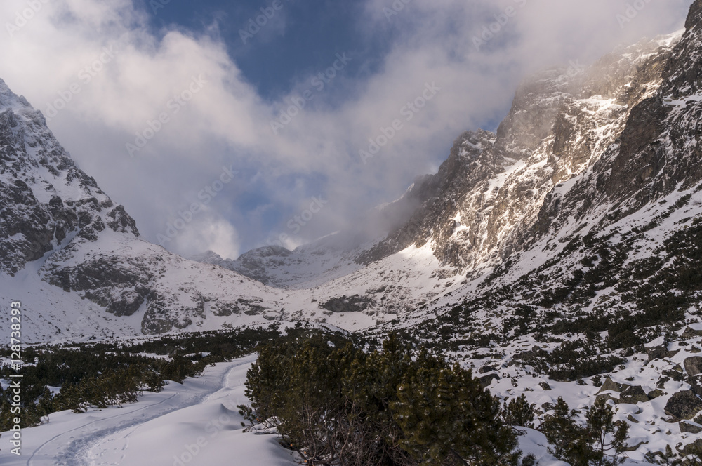 Panorama mountain winter landscape. Tatry. Slovakia