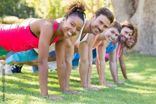 Portrait of group of friends exercising