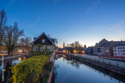 Strasbourg, medieval bridge Ponts Couverts is located in the historic district "Petite France". Alsace, France.