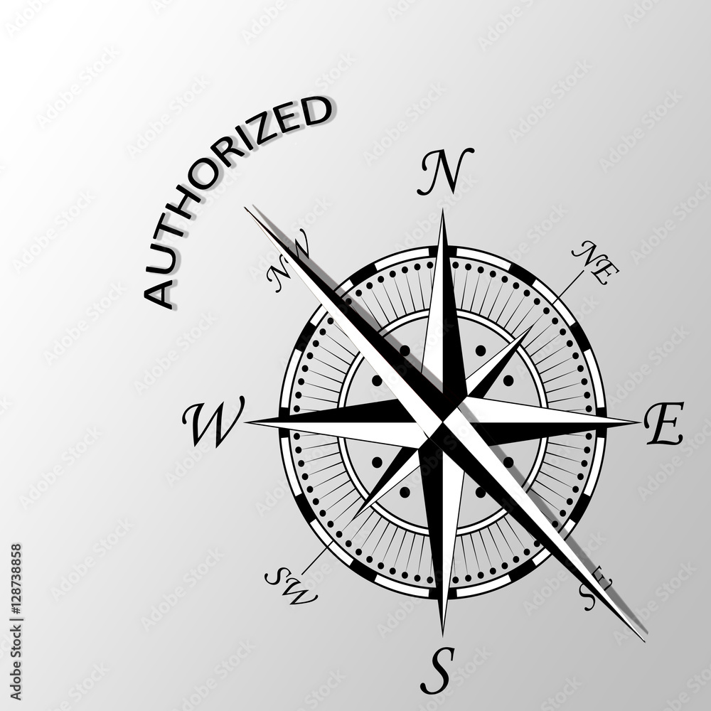 Illustration of authorized word written aside compass