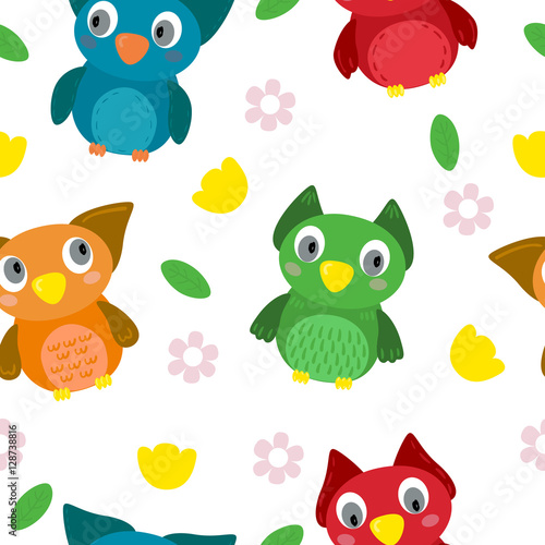 Cute Vector owls in cartoon style. vector pattern