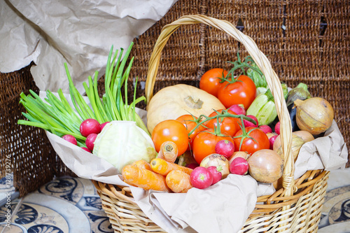Different kinds of vegetables picked in the harvest basket