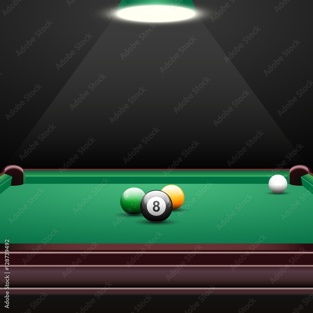 Pool table background with billiards balls, realistic design Stock Vector |  Adobe Stock