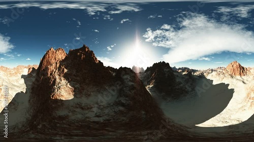 aerial panorama of canyon at sunset. made with the one VR 360 degree lense camera without any seams. ready for virtual reality 360