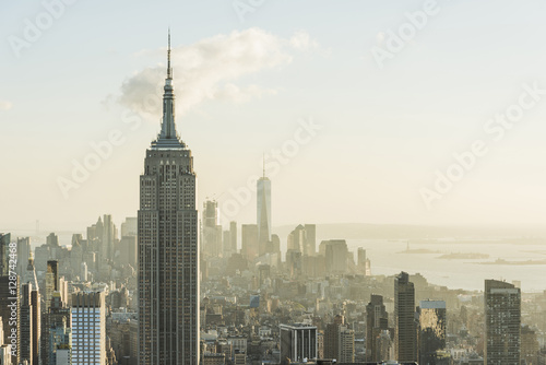 USA, New York City, cityscape with Empire State Building as seen from Rockefeller Center observation deck