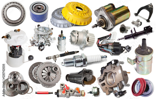 assortment car parts isolated photo