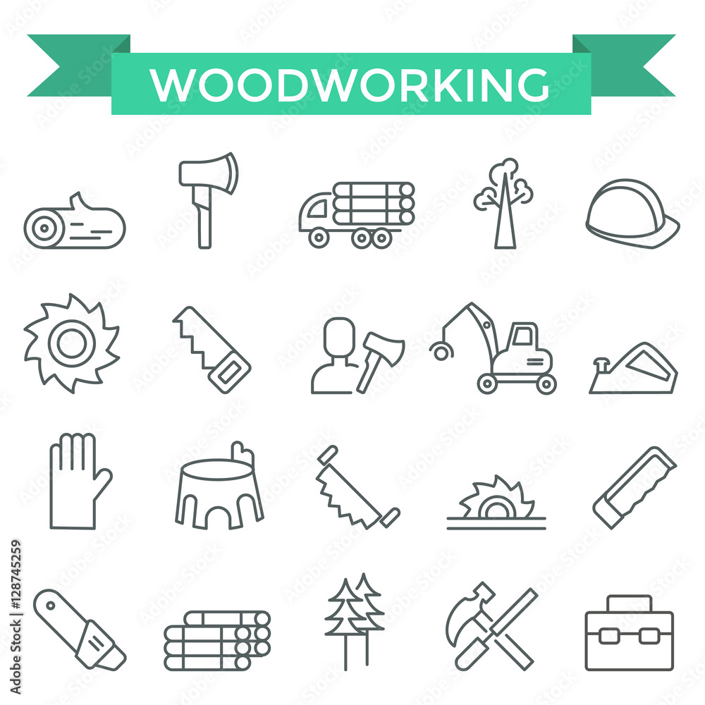 Woodworking icons, thin line design Woodworking icons, thin line design