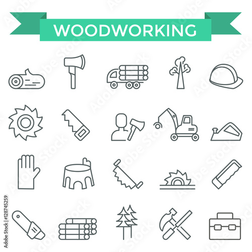Woodworking icons, thin line design