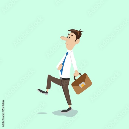 businessman walks with a bag in his hands. vector illustration of cartoon