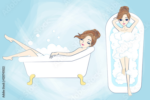 cartoon woman taking a bath