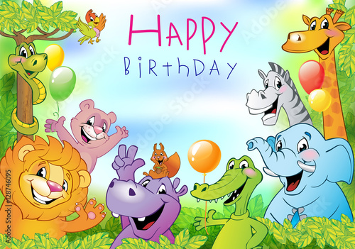 Cartoon animals, Birthday greeting card