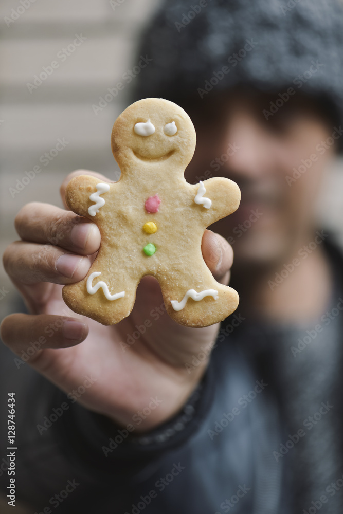 man with a gingerbread man