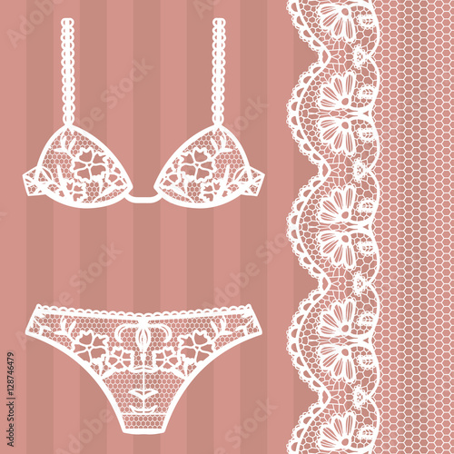 Hand drawn lingerie. Panty and bra set.