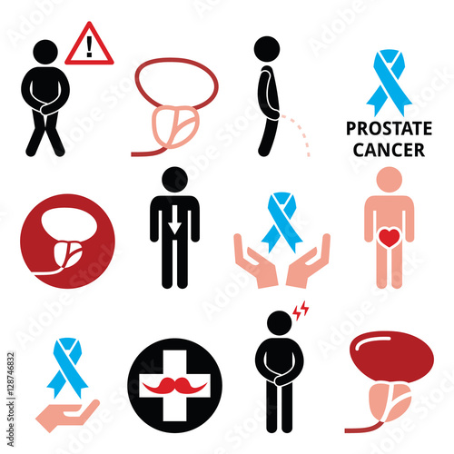 Prostate cancer awareness, men's health icons set 