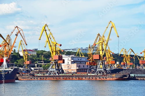 Cargo crane, ship, train and coal