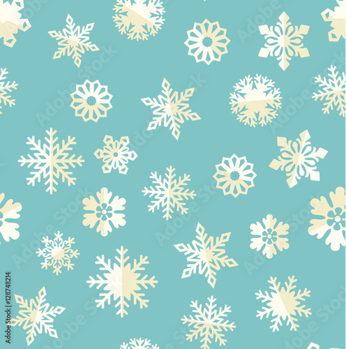 Vector seamless pattern illustration with abstract snowflakes. Winter background or wallpaper in cold color. Seasonal greeting card cover or wrapping paper concept.