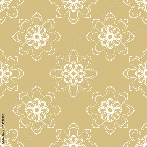 Floral ornament. Seamless abstract classic pattern with flowers. Golden and white pattern