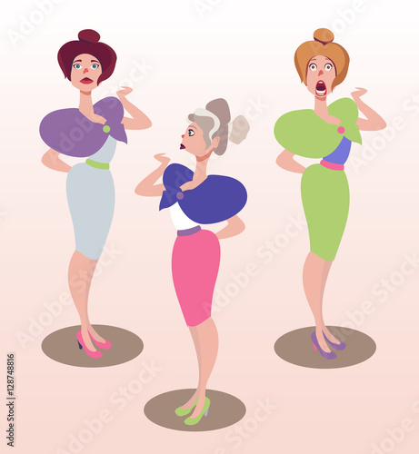 Vector illustration of women with different scared facial expressions