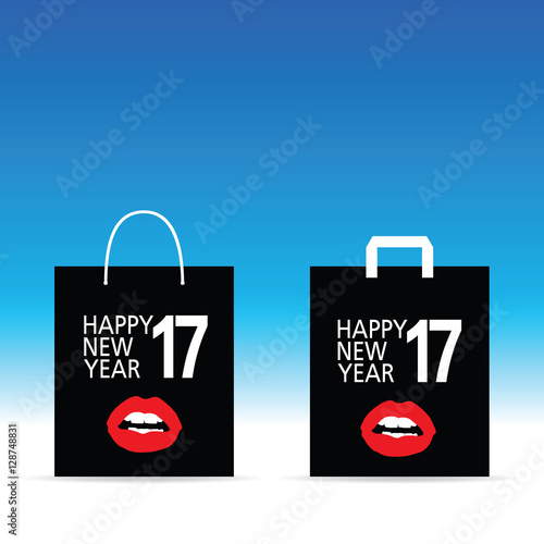 paper bag with happy new year 2017 on it illustration in colorfu