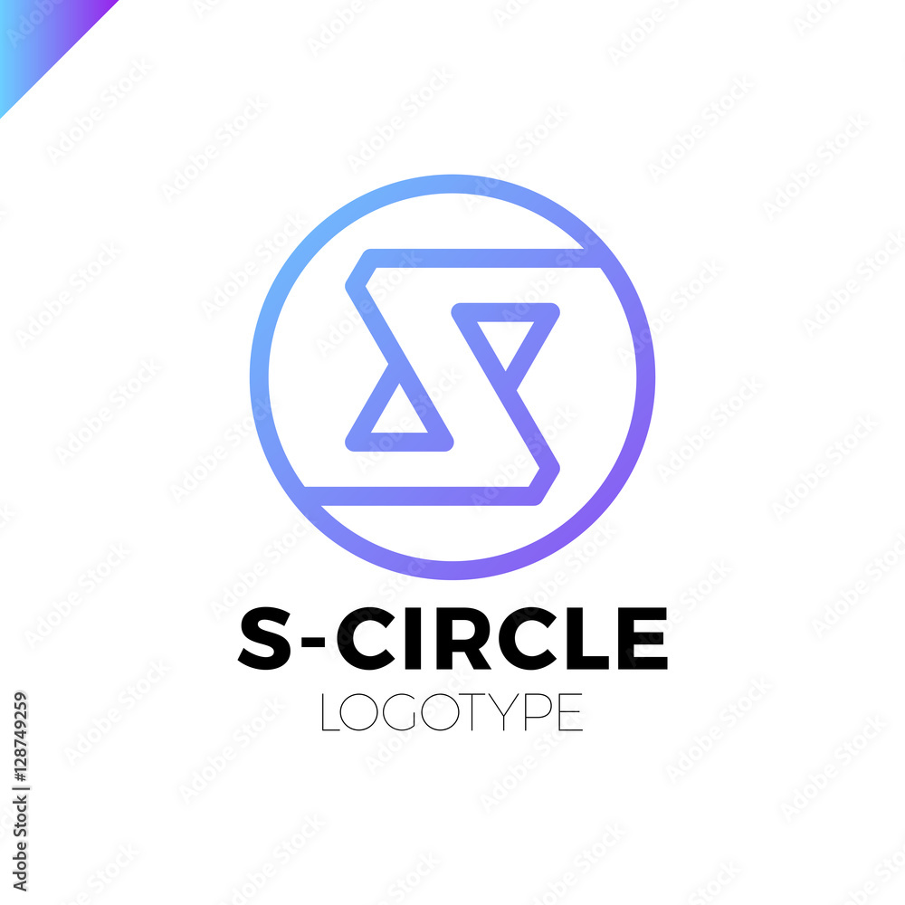 S letter line logo in circle, flat vector design template element S letter line logo in circle, flat vector design template element