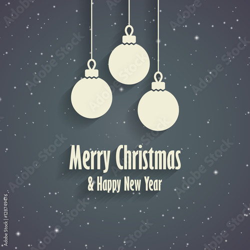 Merry Christmas and Happy New Year greeting card with three milk Christmas toys