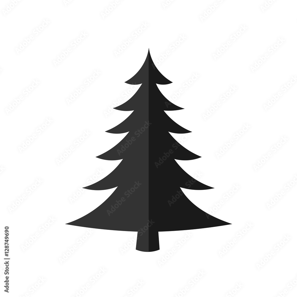 Obraz premium Christmas tree, vector illustration. Green silhouette decoration sign, isolated on white background. Flat design. Symbol of holiday, Christmas, New Year celebration.