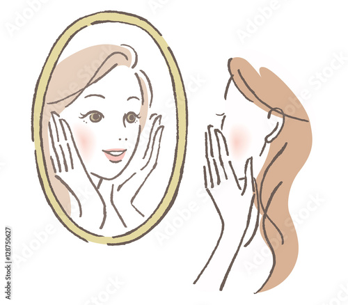 鏡を見る女性