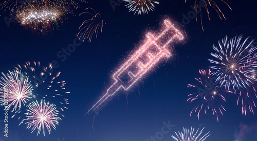 Night sky with fireworks shaped as a syringe.(series)
