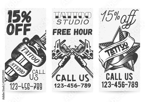 Vector set of vintage templates for tattoo studios offers, promotions