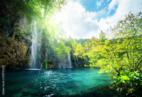 waterfall in forest, Plitvice Lakes, Croatia © Iakov Kalinin
