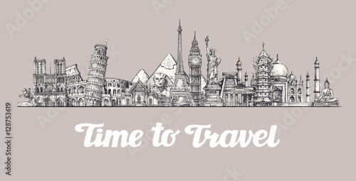 Travel  journey. Around the world  Sights of countries. Banner  vector illustration