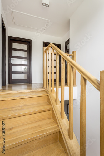 Shot of a wooden staircase